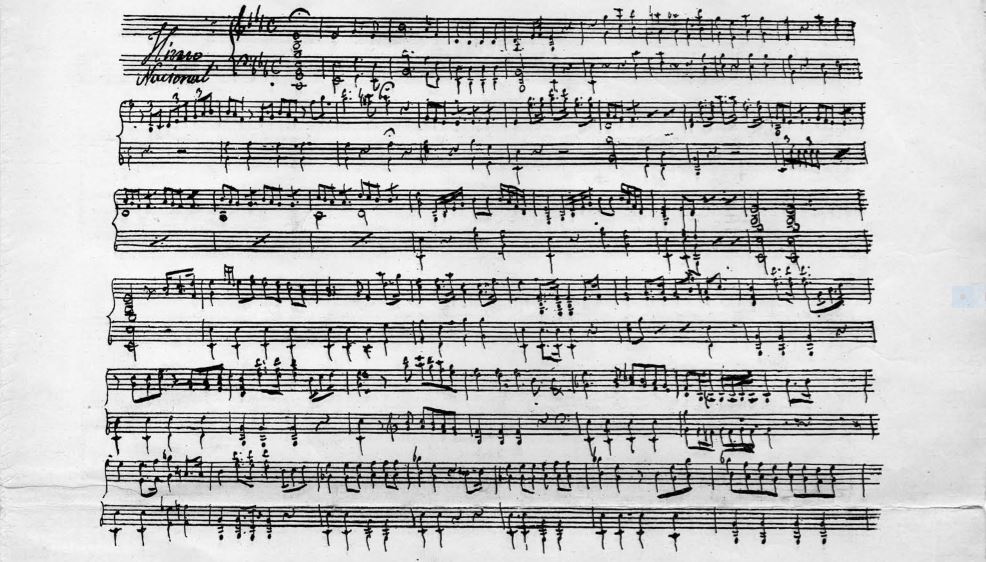 Primera página del manuscrito del Himno Nacional Argentino, atribuido a Blas Parera.