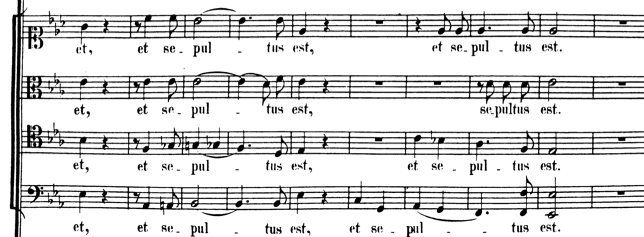 Fig. 13: canto final de esta frase del coro, que da pie a la entrada del Allegro ma non troppo y a la idea de la resurrección, cc. 172-181