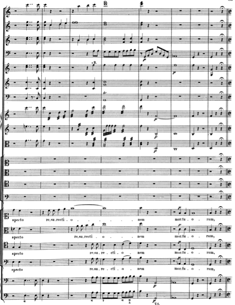Fig. 17: última página del Allegro ma non troppo que da pie hacia el Vivace, sobre la frase “espero la resurrección de todos los muertos”