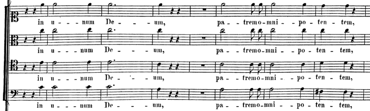 Fig. 2: tratamiento de las frases “en un sólo Dios” y “Padre omnipotente”, cc. 10-17