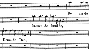 Fig. 6: tratamiento de la frase “Dios de Dios, luz de luz”, cc. 57-61