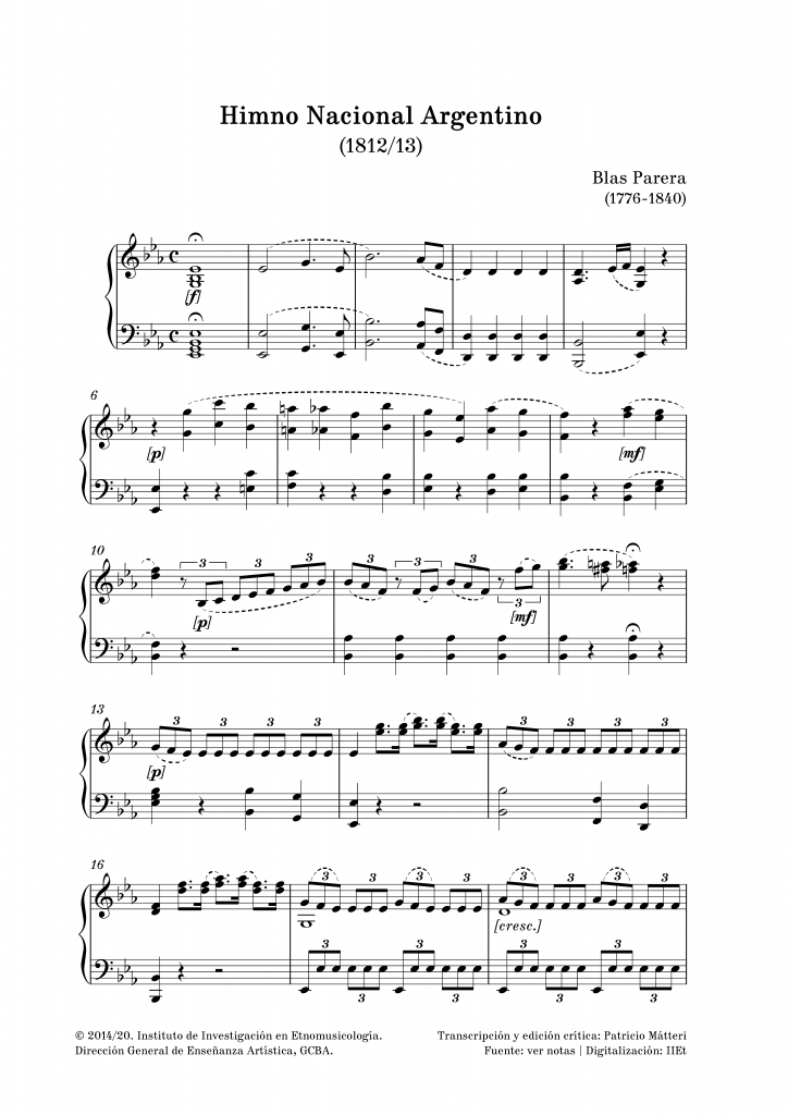 Edición del Instituto de Investigación en Etnomusicología del Himno Nacional Argentino