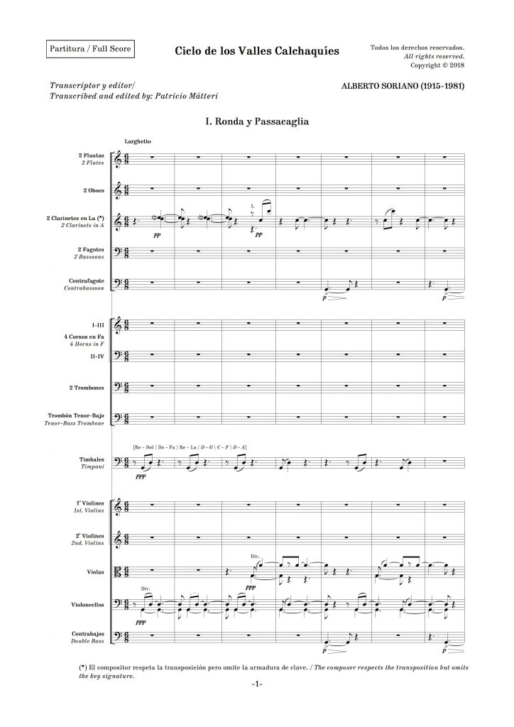 "Ronda y Passacaglia", primer movimiento de "Ciclo de los Valles Calchaquíes" (edición crítica)