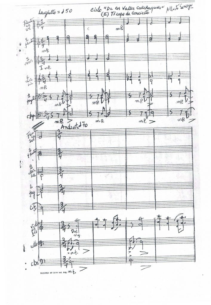 Manuscrito de la primera página de "Tiempo de Concierto" del "Ciclo de los Valles Calchaquíes"